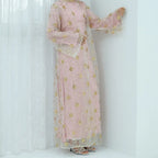 2 Pieces Set Openwork Embroidery Open Abaya Dress Set With Inner Abaya Dress #251070