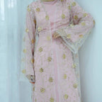 2 Pieces Set Openwork Embroidery Open Abaya Dress Set With Inner Abaya Dress #251070