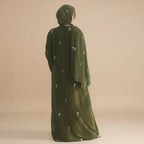 Flower Embroidery Nida Open Abaya Dress With Matching Hijab #251120