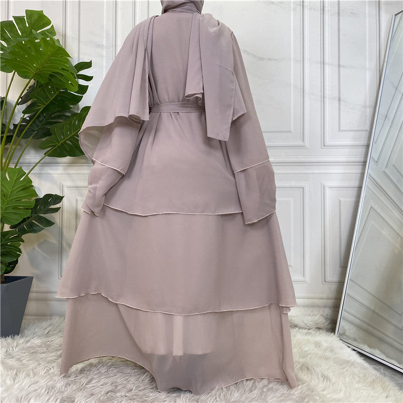 Apricot - S & L - 3 Layer Chiffon Open Abaya Dress