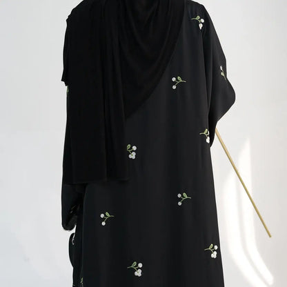 Robe Abaya ouverte avec cardigan brodé de fleurs Nida