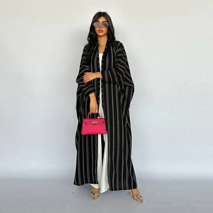 Robe Abaya ouverte en cardigan pour femme - Imprimé à rayures - Coton