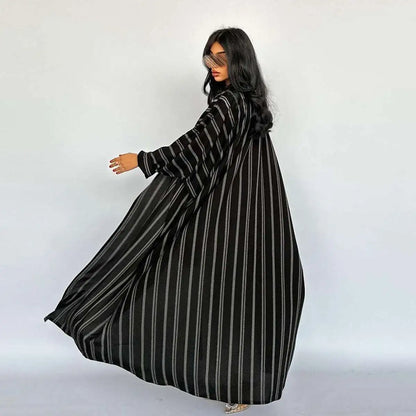 Robe Abaya ouverte en cardigan pour femme - Imprimé à rayures - Coton