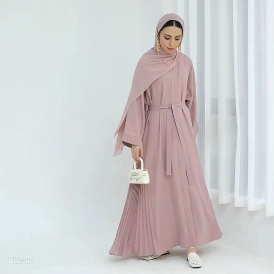 Robe Abaya ouverte avec cardigan kimono plissé sur le côté