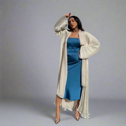 Bright Satin Cardigan Open Abaya Dress