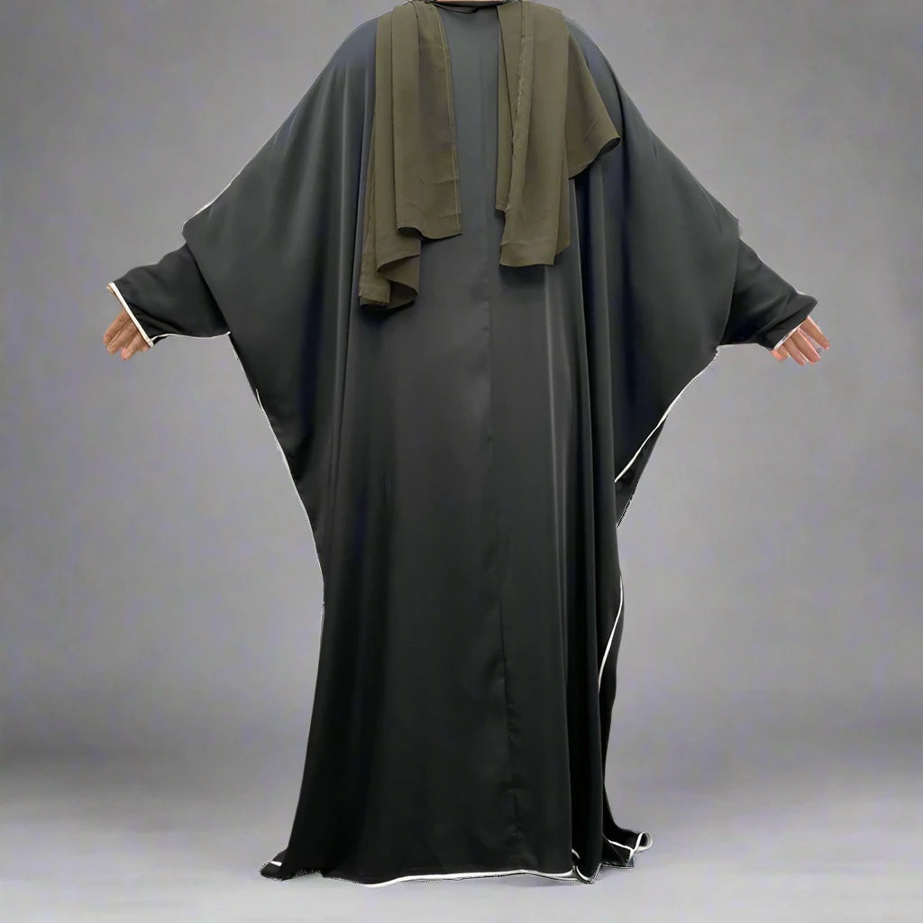 Cardigan en satin à manches chauve-souris, robe ouverte Farasha Abaya pour femmes musulmanes