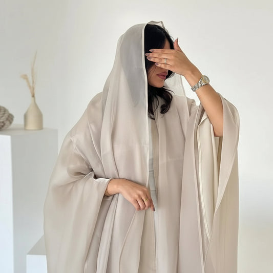 Shiny Satin Open Abaya Dress With Matching Hijab #25230