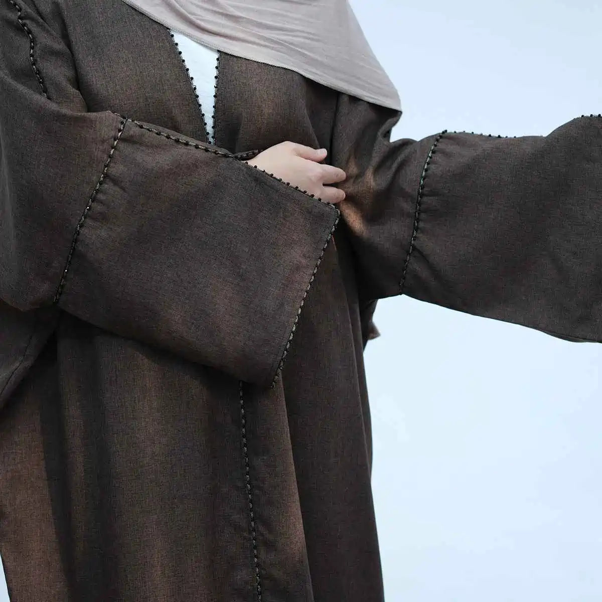 Robe Abaya ouverte avec cardigan en perles #24849