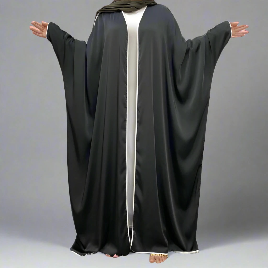 Cardigan en satin à manches chauve-souris, robe ouverte Farasha Abaya pour femmes musulmanes