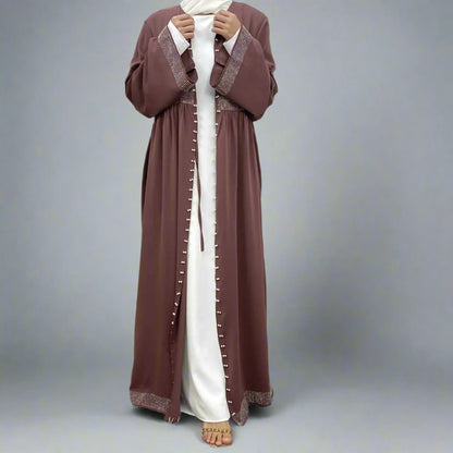 Robe Abaya ouverte en cardigan avec perles strass Hotfix pour femmes musulmanes