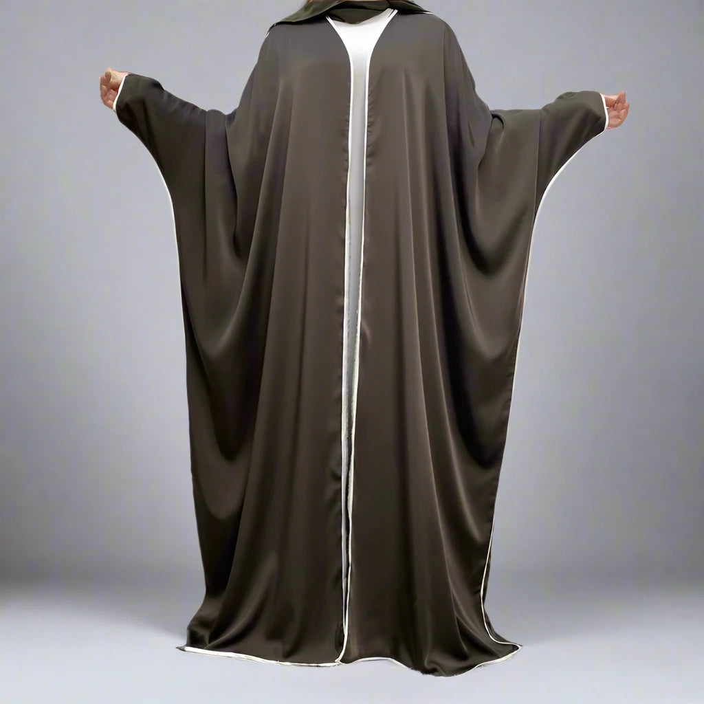 Cardigan en satin à manches chauve-souris, robe ouverte Farasha Abaya pour femmes musulmanes