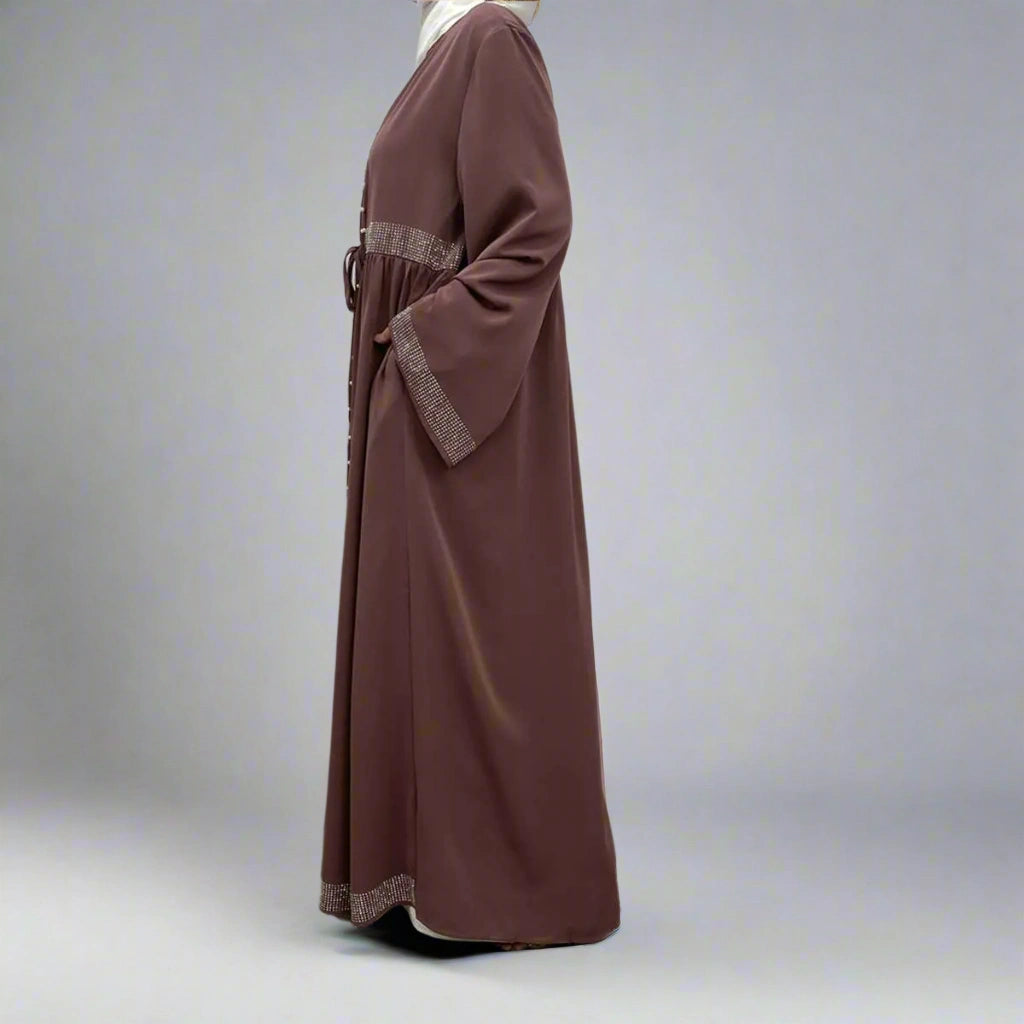 Robe Abaya ouverte en cardigan avec perles strass Hotfix pour femmes musulmanes
