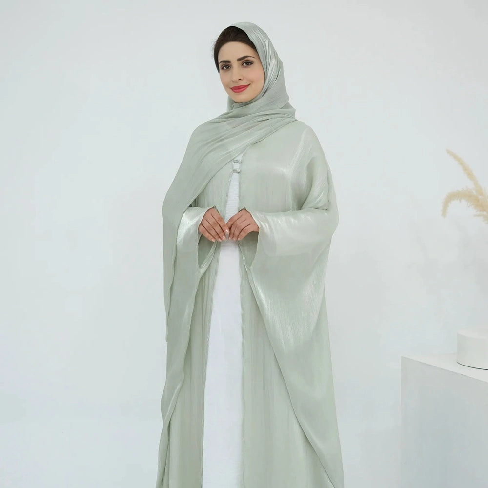 Robe Abaya d'été brillante et ouverte avec hijab assorti #251022