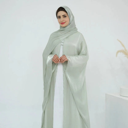 Robe Abaya d'été brillante et ouverte avec hijab assorti #251022