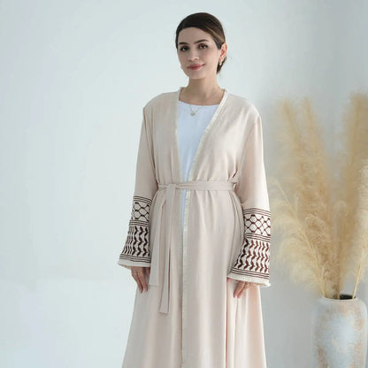 Palestine Keffiyeh Dress Tassel Cuff Embroidery Sleeve Cardigan Open Abaya Dress