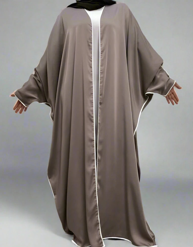 Cardigan en satin à manches chauve-souris, robe ouverte Farasha Abaya pour femmes musulmanes