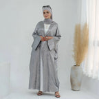 Robe Abaya ouverte en cardigan - Tissu bronzant