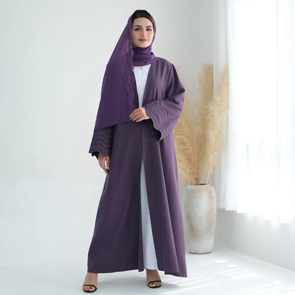 Robe Abaya ouverte avec cardigan à manches brodées Hijab