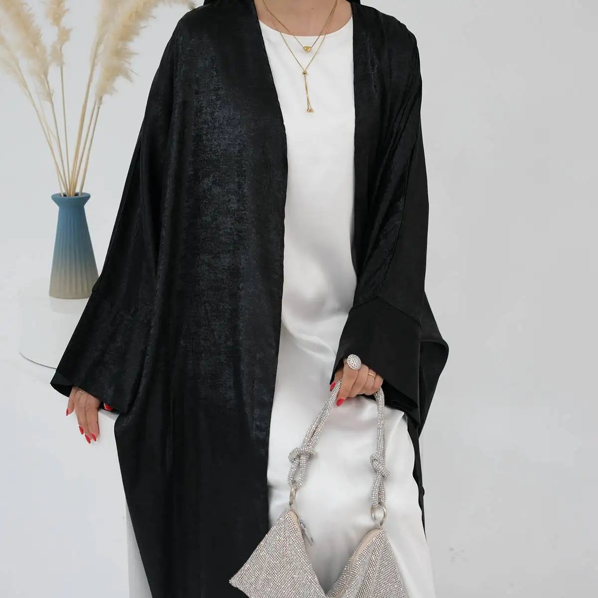 Robe Abaya ouverte en cardigan - Tissu bronzant
