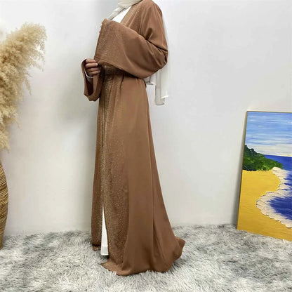 Robe Abaya ouverte Nida avec poche et strass Hotfix