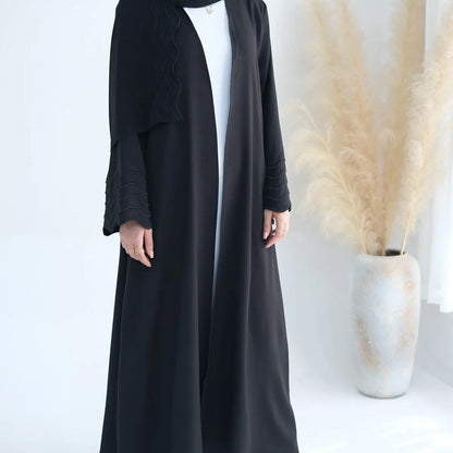 Robe Abaya ouverte avec cardigan à manches brodées Hijab