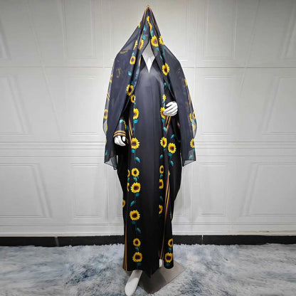 Muslim Women Printed Cardigan Open Abaya Dress With Matching Hijab #25254