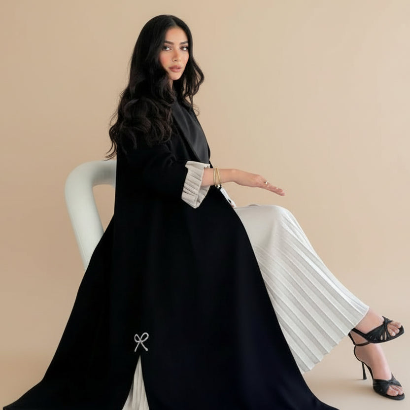 Muslim Women Pleated Cardigan Open Abaya Dress #25249