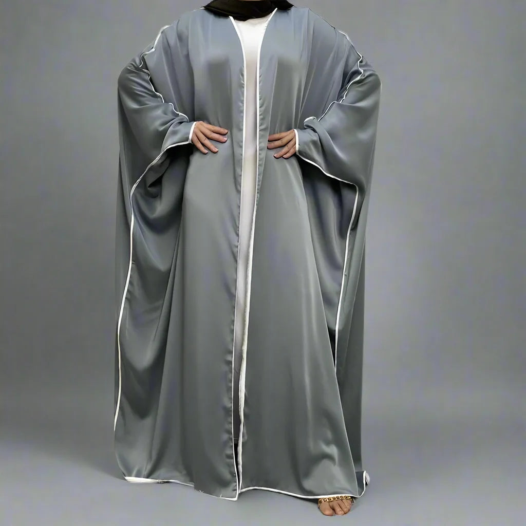 Cardigan en satin à manches chauve-souris, robe ouverte Farasha Abaya pour femmes musulmanes