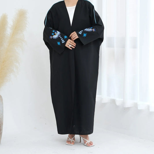 Magnifique robe abaya ouverte en cardigan brodé #24876
