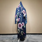 With Matching Hijab Muslim Women Printed Cardigan Open Abaya Dress #25239