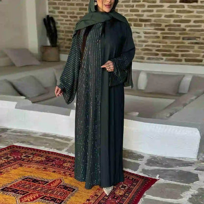 Robe Abaya ouverte avec cardigan à boutons dissimulés #25186