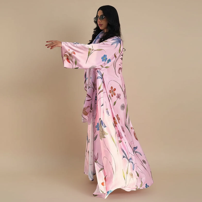 Muslim Women Printed Cardigan Open Abaya Dress With Matching Hijab #25252