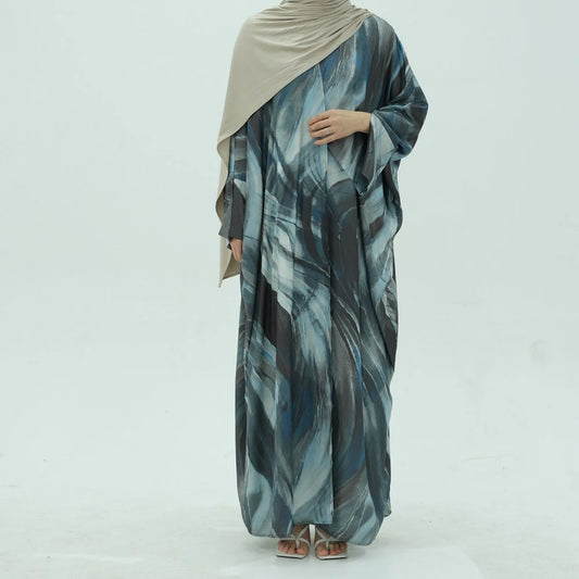 Robe abaya ouverte à imprimé arabe du Moyen-Orient #25984