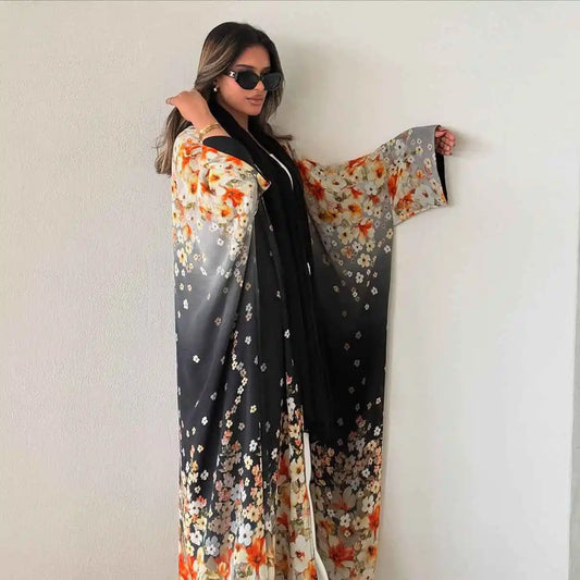 Robe Abaya ouverte en cardigan - Imprimée - Mousseline - #25203