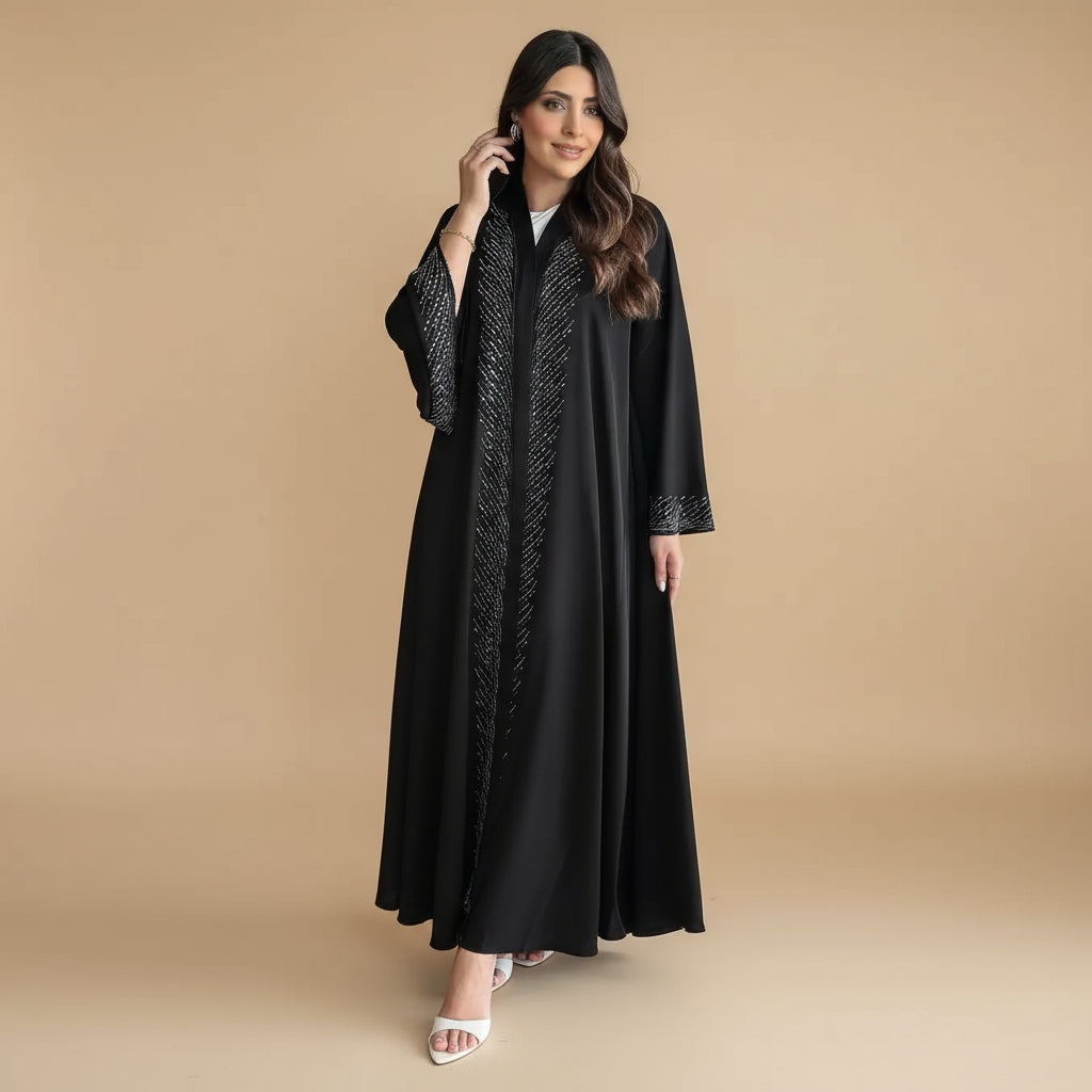 Muslim Women Hotfix Rhinestones Cardigan Open Abaya Dress #25251
