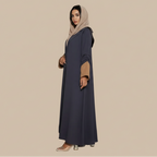 Robe Abaya ouverte pour femme - Plissée - Satin velours - Gris - #25171