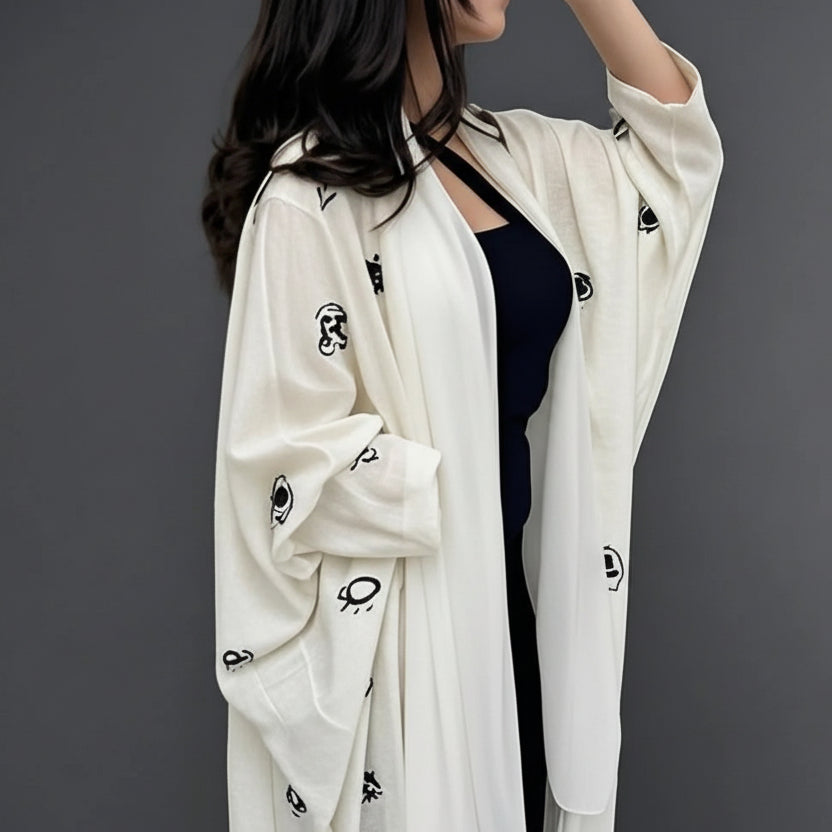 Robe abaya ouverte avec cardigan brodé Evil Eye #25173