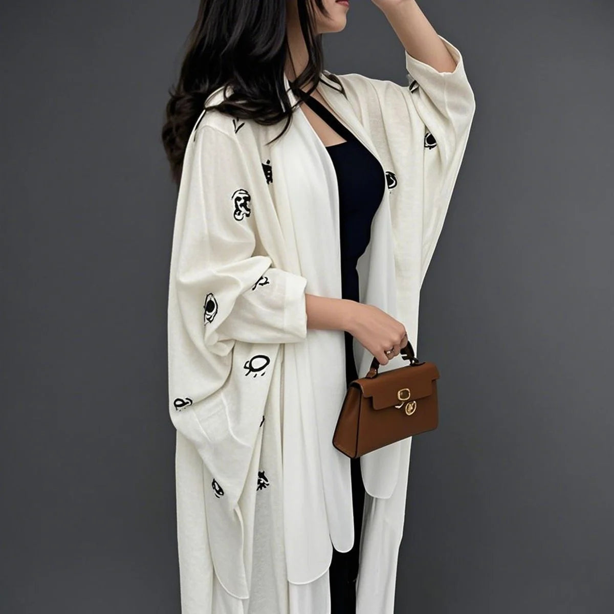 Robe abaya ouverte avec cardigan brodé Evil Eye #25173