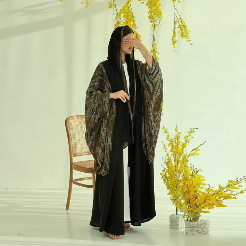 Muslim Women Open Abaya Dress With Matching Hijab #25243