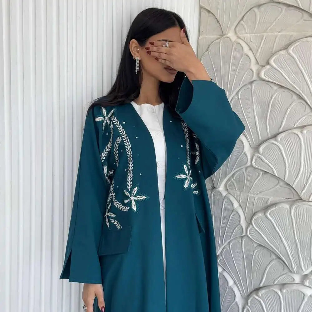 Robe Abaya ouverte avec cardigan brodé #25213