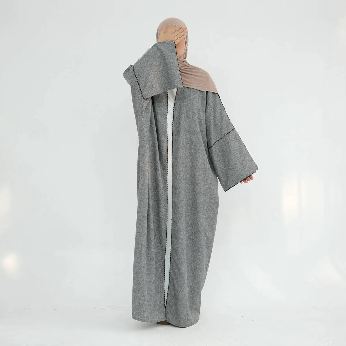 Robe Abaya ouverte avec cardigan en perles #24849