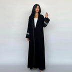 Avec Hijab Hotfix Strass Perles Cardigan Ouvert Robe Abaya