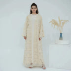 Luxury 3 Pieces Set Hand-stitched 3D Flowers Beads Open Abaya Dress Set With Hijab #251069