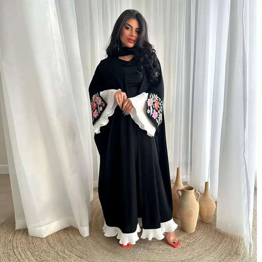 Robe Abaya ouverte en cardigan arabe brodé de Dubaï #25219