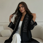 Hotfix Rhinestones Cardigan Open Abaya Dress #24169