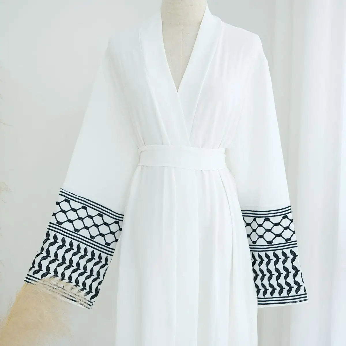 Embroidery Sleeve Muslim Women Open Abaya Dress