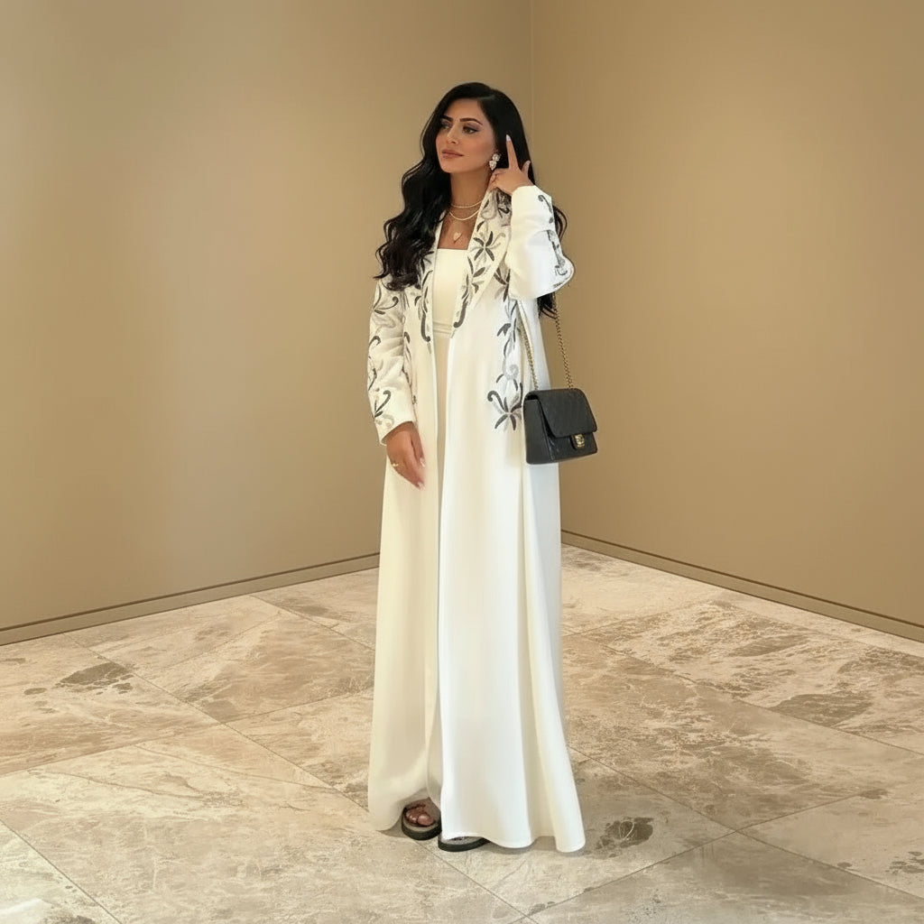 Muslim Women Embroidery Cardigan Open Abaya Dress #25241