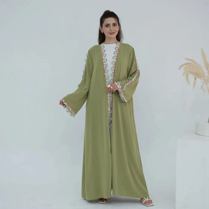 Robe Abaya ouverte Nida brodée de fleurs #251079