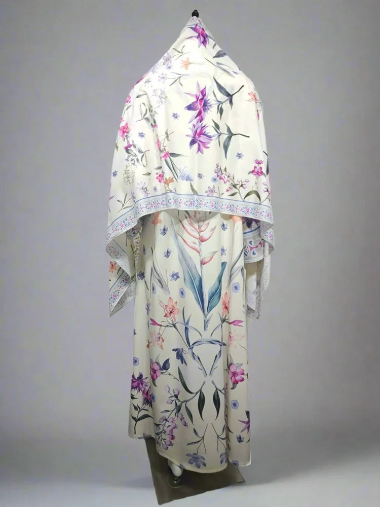 Robe abaya ouverte en cardigan imprimé avec hijab assorti #25223
