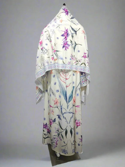 Robe abaya ouverte en cardigan imprimé avec hijab assorti #25223